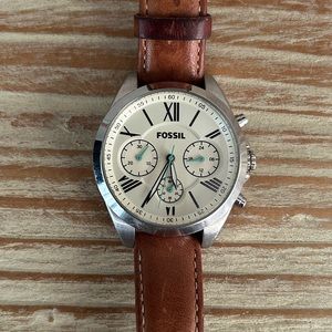 Fossil Cream Chronograph Watch With Tan Leather Band - Men’s or Women’s